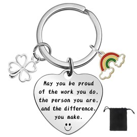 ZKSXOA Thank You Keyring, Thank You Gifts for Women Men, Stainless Steel Heart-Shaped Rainbow Keyring, Encouragement Keychain May You Be Proud, Leaving Gifts for Teacher Nurse Colleagues