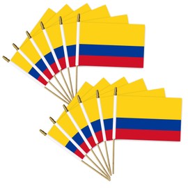 12 Pack Small Colombia Flag Stick 5.3'' x 8.3'' - Handheld Colombia Flags with Wooden Sticks Spear Top, Mini Country Flag Hand Waving Sticks for National Day Colombia Party Decorations
