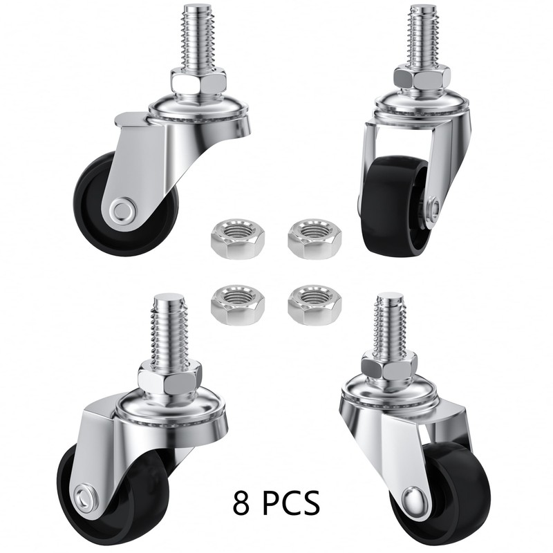 8 PCS Swivel Stem Casters,M8 Black 25mm(1 inch) Castor Wheels
