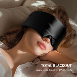 YFONG 22 Momme Mulberry Silk Sleep Mask for Women Men with Adjustable Velcro, Both Sides 100% Natural Silk Eye Mask, Large Size Sleep Blindfold for Total Blackout for Sleep, Travel & Nap (Black)