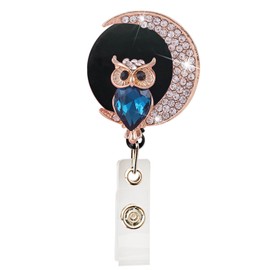 Bling Black Owl Crystal Badge Reels Retractable Rhinestone Badge Holder ID Name Badge Reels with Alligator Swivel Labels Indexesand Stamps ID Badge Clip for Teacher Worker Nurse Gift
