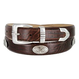 Golf Club Italian Calfskin Genuine Leather Designer Dress Golf Conchos Belt 1-1/8"(30mm) Wide (Lizard Brown, 38)