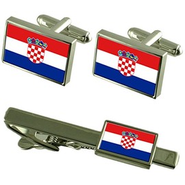 Croatia Flag Cufflinks Ties Matching Same Fabric Box Set