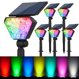 T-SUN Solar Lights Outdoor Waterproof IP65, 6Pack LED Solar Spot Lights Color Changing IP65 Waterproof Smart Auto On/Off for Outside Landscape Garden Yard Lawn Pathway Patio Driveway