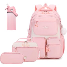 Scothen 4pcs Kids School Backpack for Girls, Kids Bookbag Backpack with 14OZ Water Bottle, Lunch Bag for Girls Kid Teens Elementary Middle School Student, Back To School Gift