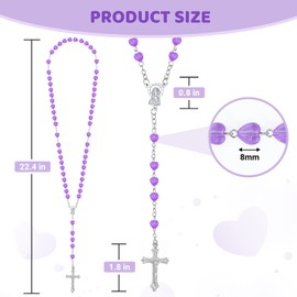 NCPLYGOU Rosary Beads Catholic for Women Crystal Heart Shaped Beads Rosary First Communion Christian Gifts Catholic Gifts (Purple)