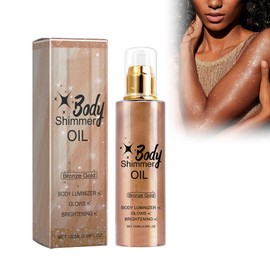 Pack of 2 Body Shimmer Oil Face Brightener Glow Luminiser 100 ml Makeup Shine Oils Shimmering Body Glitter Oil Waterproof Durable Moisturising Liquid Body Luminiser (Gold Bronze)