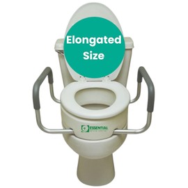 Essential Medical Supply Raised Elevated Toilet Seat Riser for an Elongated Toilet with Padded Aluminum Arms for Support and Compatible with Existing Seat, Elongated, 19 x 14 x 3.5