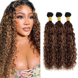 28 30 32 inch Dark Brown Bundles Human Hair #4 Water Wave Bundles Ombre Wet and Wavy Bundles Highlight Human Hair 3 Bundles P4/30 Human Hair Bundle TP4/30 Color
