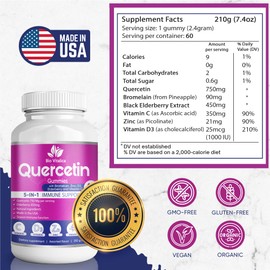 BIO VITALICA (6 Pack) Quercetin Gummies by BioVitalica - Quercetin with Bromelain Vitamin C and Zinc & Elderberry + Vitamin D3-5 in 1 Immune Support - Zinc Quercetin 750 mg for Kids and Adults