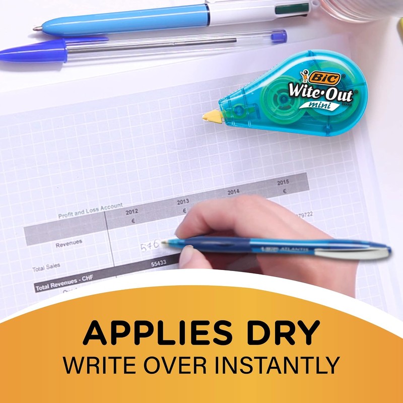 BIC Wite-Out Brand Mini Correction Tape, White, 12-Count