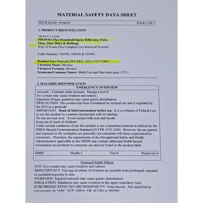 Pronto Plus NIX Pronto Plus Household Spray, for Lice Ticks