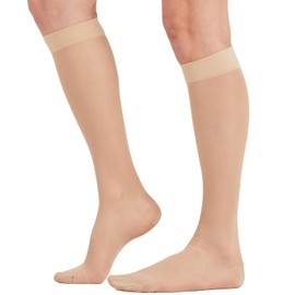2 Pairs Sheer Compression Socks for Women - 15-20 mmHg Knee High Sheer Compression Stockings for Support Circulation Swelling Edema Work Office Travel, Beige, Medium