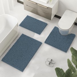 Bathroom Rugs 3 Piece Non Slip, Bath Rugs for Bathroom washable Chenille Bathmat, Bathroom Set Ultra Soft Bath Rug Set, and Absorbent Bathroom Rug Set, Plush Bath Mat for Bathroom, Tub, Shower, Cream