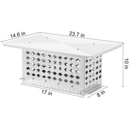 MERXENG 8" x 17" Chimney Cap, 304 Stainless Steel Fireplace Chimney Cover Flue Caps, with Adjustable Metal Strips, Screws & Gloves