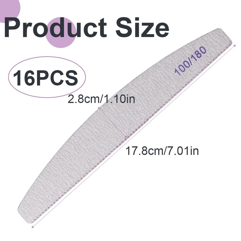 16 Pieces Professional Double Sided Nail File - File 100/180
