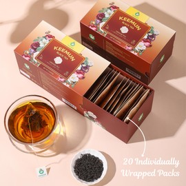 TEAFAY Keemun Black Tea – 20 Count (40 Cups), 100% Natural, Handpicked, Whole Leaf Pyramid Tea Bags, Individually Wrapped, Smooth Fruity Aroma, Caffeinated, Eco-Friendly