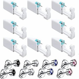 Jindizi 8pcs Self Ear Piercing Gun with Sterile Safety Ear Stud Gun Household No Pain Ear Piercing Gun Kit Safe Ear Piercing Tools Piercing Supplies for Men Women