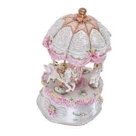 Sasuori 3-Horse Rotating Carousel Merry-go-round Windup Music Carousel with Colorful Color Change LED Luminous Light Melody of Castle in the Sky Artware Birthday Valentine Gift(white)