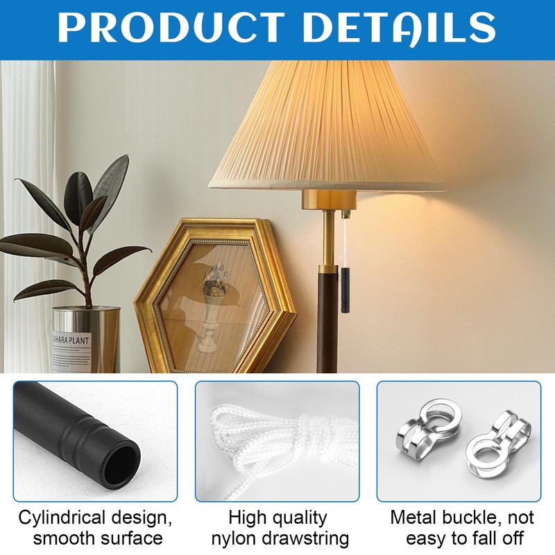 JUGCUT 2Pcs Black Bathroom Light Pull Cord, Pull Cord Light