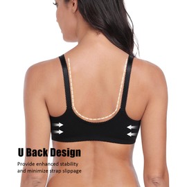 Curyon Women's Cotton Front Closure Bras Full Coverage Wirefree Everyday Bra Unpadded Unlined Bralette Black 34D