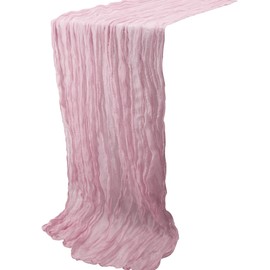 Time to Sparkle Cheesecloth Table Runner 90X400CM Vintage Gauze Romantic Table Runner for Wedding Bridal Shower Birthday Party Table Decor Baby Pink