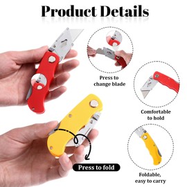 16 Pcs Folding Utility Knife 4 Color Retractable Box Cutter with 40pcs Extra Blades Heavy Duty Utility Knives for Cartons, Cardboard and Boxes