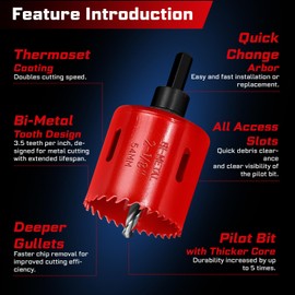 Geinxurn 1-3/8" - 1-3/4" Door Lock Installation Kit for Metal and Wood Doors with Guide Template, Door Lock Hole Saw, M2 Steel (Red)