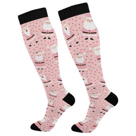 Fisyme Christmas Pink Santa Socks for Women Men, Warm Comfort Athletic Crew Running Hiking Cycling Compression Socks