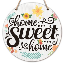 Home Sweet Home Wooden Hanging Sign, Greenery Floral Welcome Sign Front Door Decor, Farmhouse Wall Sign For Front Door, Welcome Sign Decoration For Home Office Porch Garden Yard -11