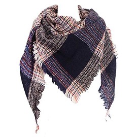 Wander Agio Womens Warm Scarf Triangle Shawls Scarves Stripe Plaid Fichu Rough Thin Plaid Dark Green 35