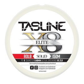Tasline Elite Pure Spectra Solid 8X Strand Braided High Power Premium Fishing Line - 80lb 164yds/150m