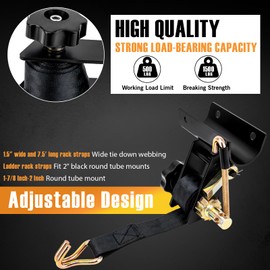 Ladder Rack Ratchet Straps, Truck Rack Straps, Lumber Rack Tie Down Straps 1.5" Wide x 7.5' Long, 2" Black Round Tube Mount, 500 lbs Load (4PCS)