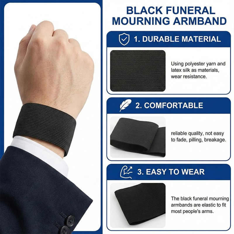 SOONHUA 30pcs Mourning Arm Bands, Black Elastic Memorial Wristbands for