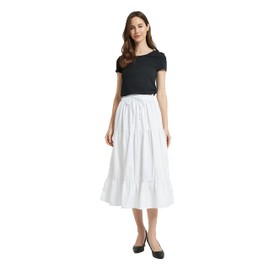Tronjori Womens A Line Long Midi Denim Skirt Tired Pleated Layers Elastic Waist Front Drawstring(XL, White)