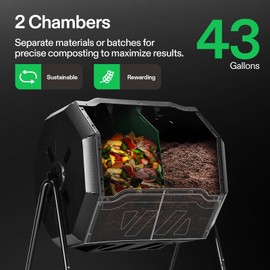 VIVOSUN Outdoor Tumbling Composter Dual Rotating Batch Compost Bin, 43 Gallon Orange Door