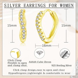 Cangall Hoop Earrings 925 Silver Small, Hypoallergenic 925 Sterling Silver Twisted Hoop Earrings for Women, Lightweight Earrings Hoop Earrings, Sleeping Cartilage Huggie Hoop Earrings, Infinity Silver