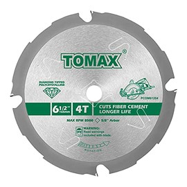 TOMAX PCDM61204 6-1/2 Inch 4 Tooth Polycrystalline Diamond Tipped (PCD) Hardie Fiber Cement Saw Blade with 5/8-Inch DMK Arbor