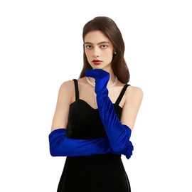 Super Long Opera Velvet Party Gloves 1920s Elbow Flapper Evening Banquet Gloves (Blue 53cm)