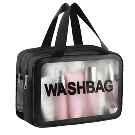 Clear Toiletry Bag, Wet Dry Separation PVC Makeup Cosmetic Bag, Large Capacity PVC Wash Bags with Handles for Women Girls