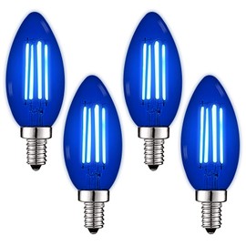 LUXRITE E12 LED Filament Blue Light Bulb, 4.5W (40W Equivalent), Colored Glass Candelabra Bulb, UL Listed, E12 Base, Indoor Outdoor, Porch, Decoration, Party, Holiday, Event, Home Lighting (4 Pack)