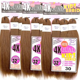 BNG QUAD Kids Pre-Stretched Braiding Hair, 16 inch 3 Pack 12 Bundles Synthetic Fiber Crochet Braids, Itch Free Synthetic Hair Extensions, Quick Weave Hair Bundles(#30 Auburn)