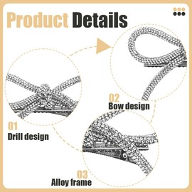 UEIOAVL Haarklammern, 2 Stück Haarspangen mit Diamantschleife funkelnde Kristallhaar-Accessoires für Hochzeit Abschlussball Geburtstag Weihnachtsfeier (weiß)