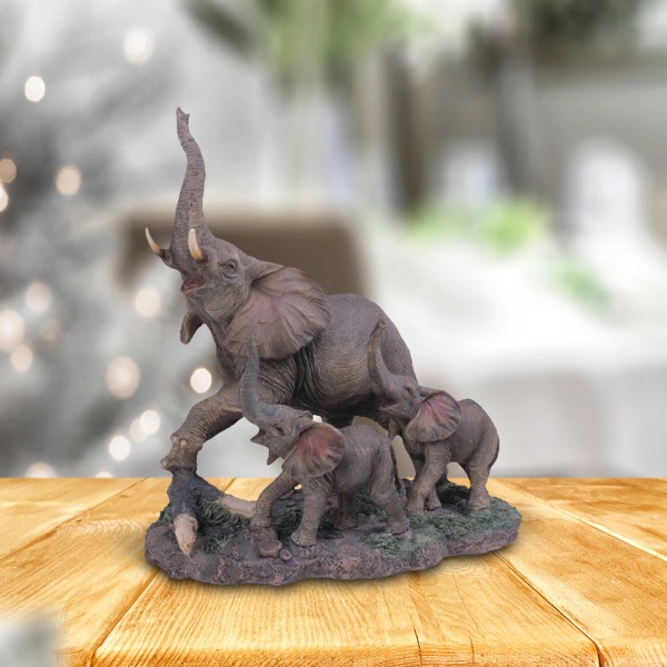 9"H Elephant Family Playing Together Figurine Trunk Up Home Decor
