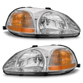 AXLAHA Headlight Assembly for 1996 1997 1998 EK Honda Civic compatible with 96 97 98 Civic EK Headlamp with Chrome Housing Amber Reflector Left and Right Pair