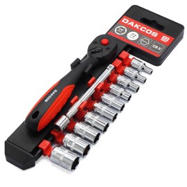 DAKCOS 1/4'' Drive Socket Set with 72 Teeth Ratchet Wrench Handle & Extension Bar 4inch(100mm), Socket Set 4-13mm