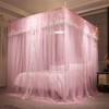 VETHIN 4 Corners Post Ruffle Princess Bed Canopy Curtain-Double Layer