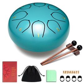 CAHAYA Steel Tongue Drum 6 Inch 8 Tones: Tongue Drum Drum Beginner, Handpan with Music Book, Drumsticks, Steel Pan Tones Drum Percussion Instrument for Meditation Yoga, Sea Blue CY00372-1