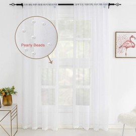 WestWeir White Pearl Sheer Curtains - Rod Pocket (Set of 2) 52 x 63 inches for Living Room,Bedroom