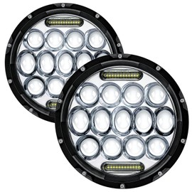 DimFlux 7 Inch LED Headlight Assembly Headlights Kit Compatible with Jeep Wrangler JK 2 Door/TJ/CJ-7/TJ Unlimited/LJ/JK 4 Door Unlimited, Chevy,Ford and Mazda Miata etc Headlamp Chrome Housing